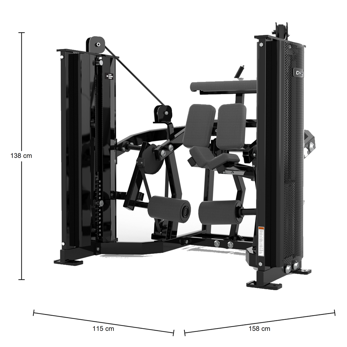 DHZ D-FORCE PM2047 Kneeling Leg Curl – Dual Weight Stack Kniender Beinbeuger – Abmessungen des Fitnessgeräts