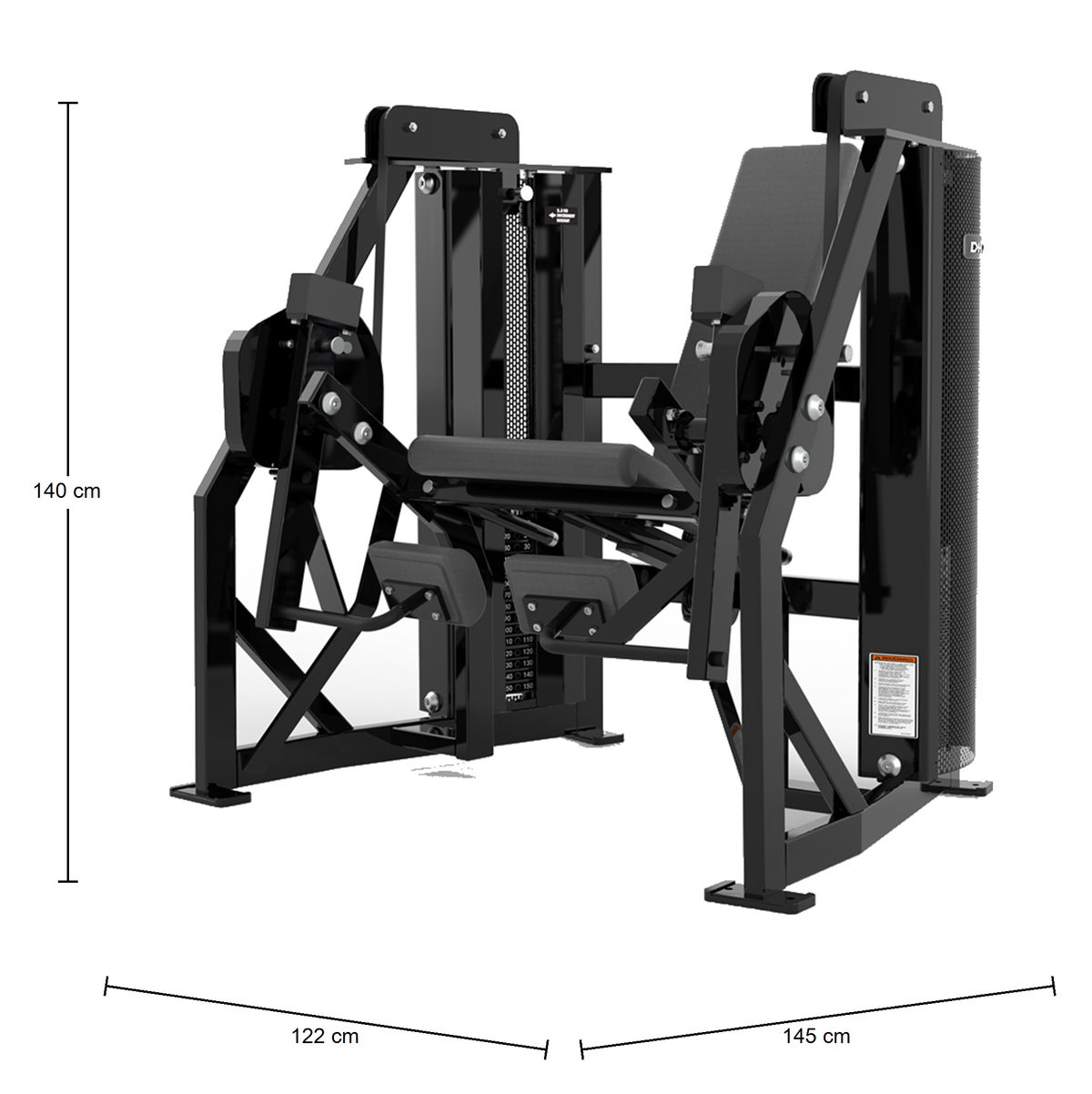 DHZ D-FORCE PM2048 Leg Extension – Dual Weight Stack Beinstrecker – Abmessungen des Fitnessgeräts