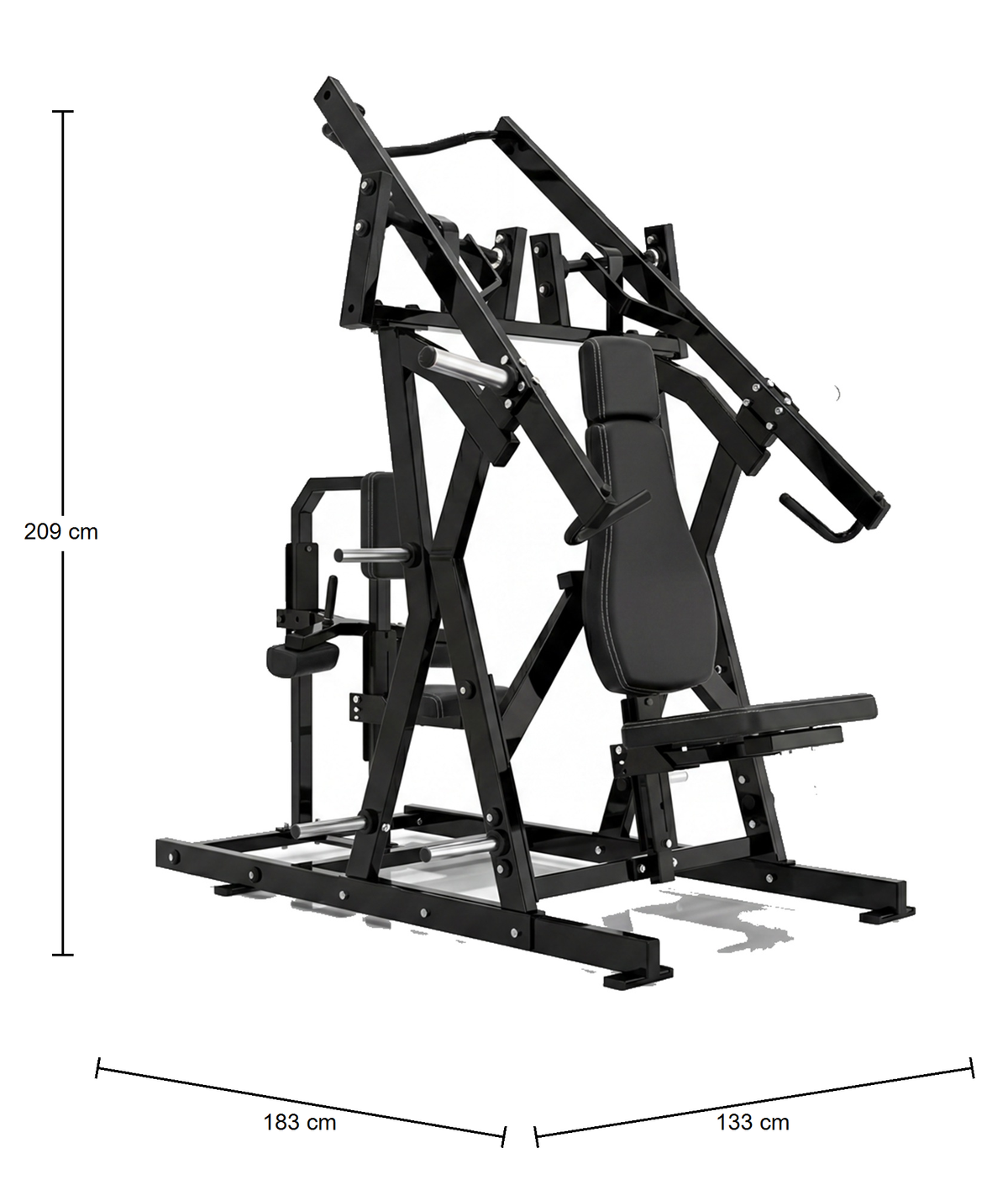 DHZ P-FORCE PM2002 Iso-Lateral Chest & Back – Plate Loaded Iso-Laterale Brust- und Rückenmaschine – Abmessungen des Fitnessgeräts