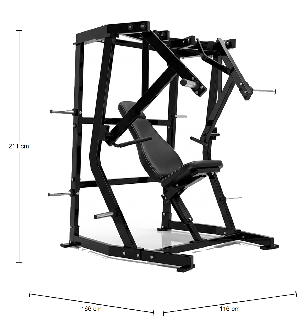 DHZ P-FORCE PM2003 Iso-Lateral Decline Chest Press – Plate Loaded Iso-Laterale Decline-Brustpresse – Abmessungen des Fitnessgeräts