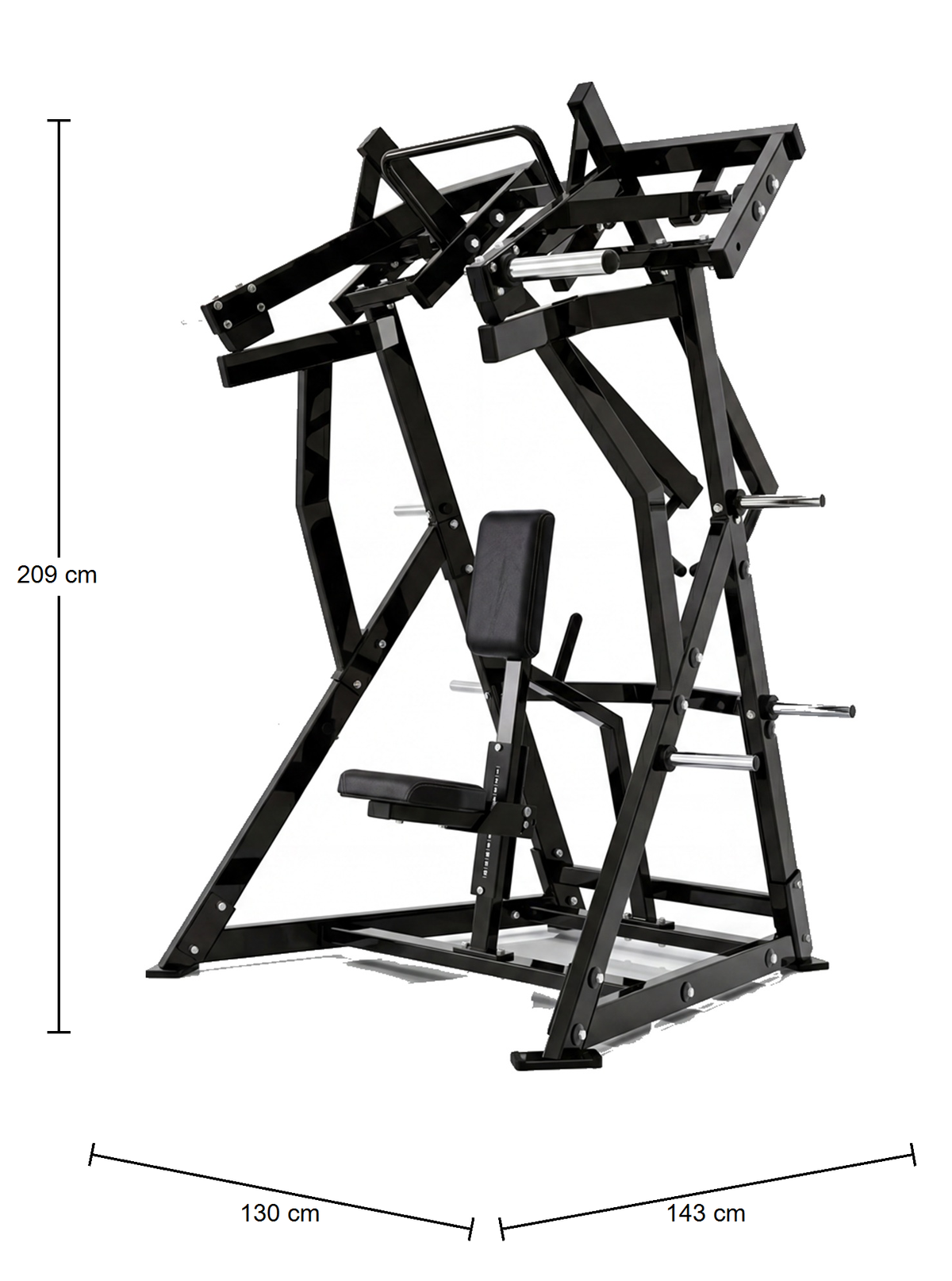 DHZ P-FORCE PM2004 Iso-Lateral D.Y. Row – Plate Loaded Iso-Laterale D.Y. Rudermaschine – Abmessungen des Fitnessgeräts