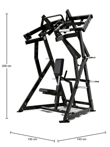 DHZ P-FORCE PM2004 Iso-Lateral D.Y. Row – Plate Loaded Iso-Laterale D.Y. Rudermaschine – Abmessungen des Fitnessgeräts