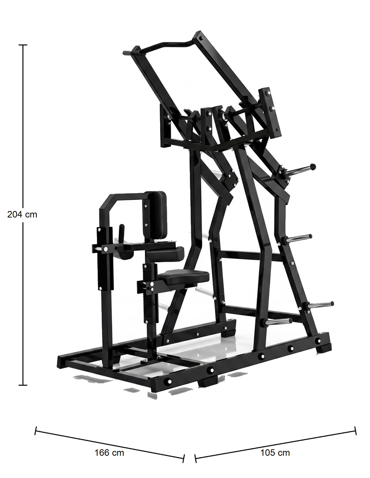 DHZ P-FORCE PM2005 Iso-Lateral Front Lat Pulldown – Plate Loaded Iso-Laterale Front-Latzugmaschine – Abmessungen des Fitnessgeräts