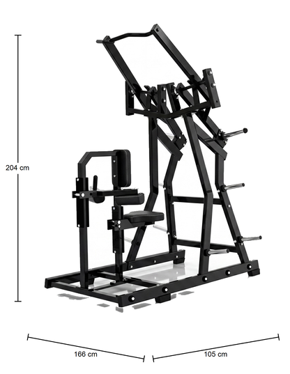 DHZ P-FORCE PM2005 Iso-Lateral Front Lat Pulldown – Plate Loaded Iso-Laterale Front-Latzugmaschine – Abmessungen des Fitnessgeräts