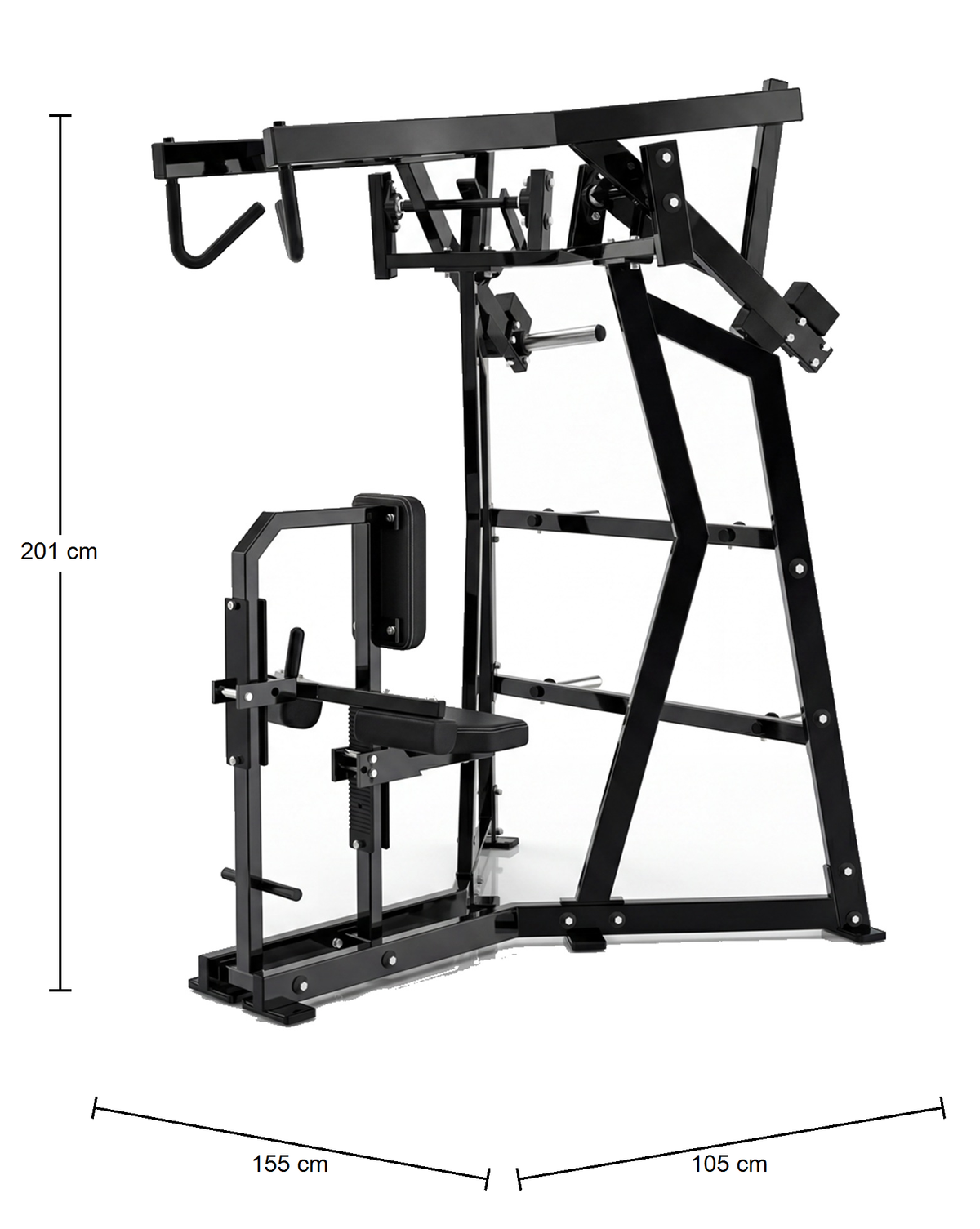 DHZ P-FORCE PM2006 Iso-Lateral High Row – Plate Loaded Iso-Laterale High-Row-Maschine – Abmessungen des Fitnessgeräts