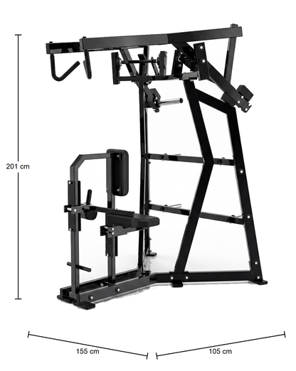 DHZ P-FORCE PM2006 Iso-Lateral High Row – Plate Loaded Iso-Laterale High-Row-Maschine – Abmessungen des Fitnessgeräts