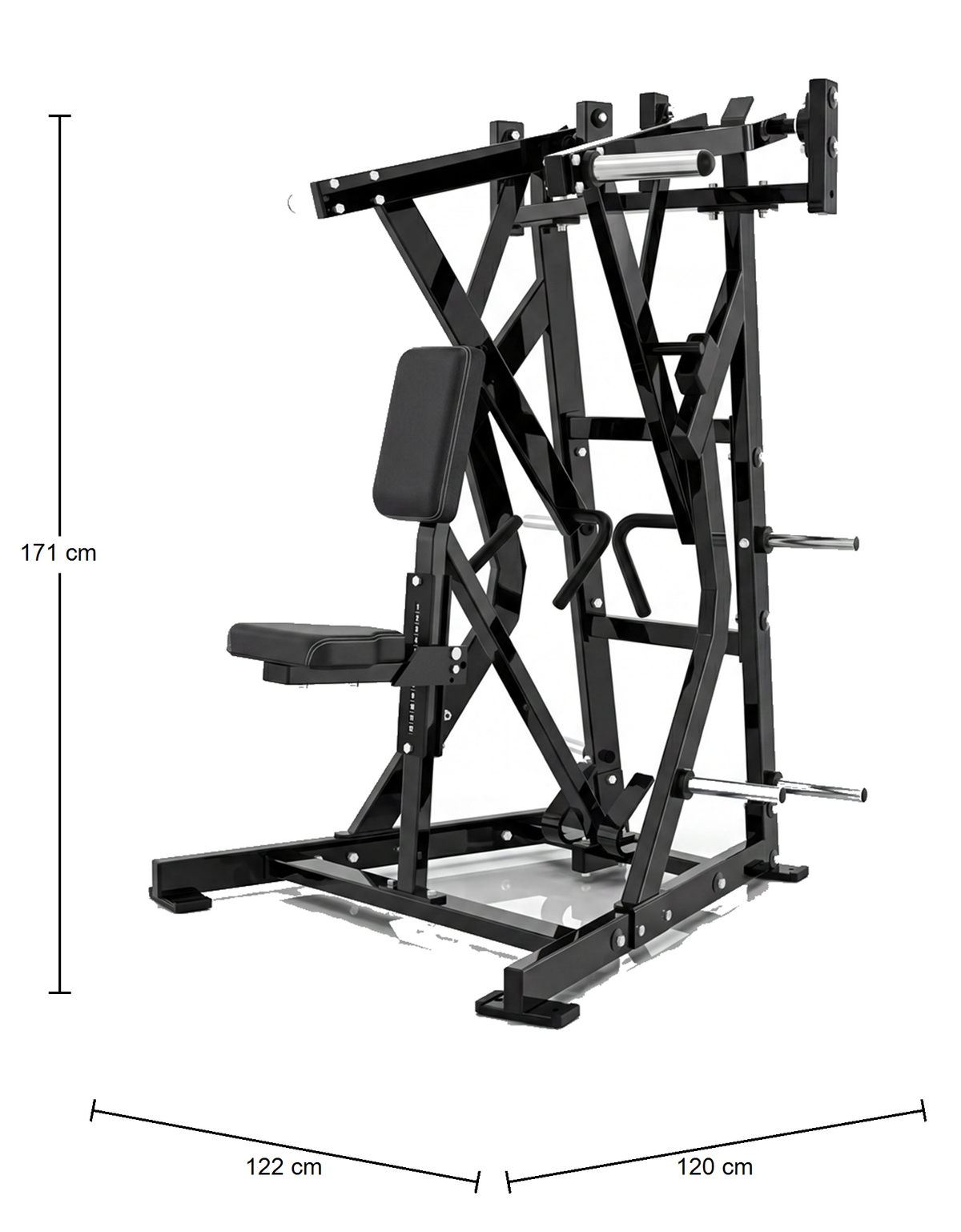 DHZ P-FORCE PM2009 Iso-Lateral Low Row – Plate Loaded Iso-Laterale Low-Row-Maschine – Abmessungen des Fitnessgeräts