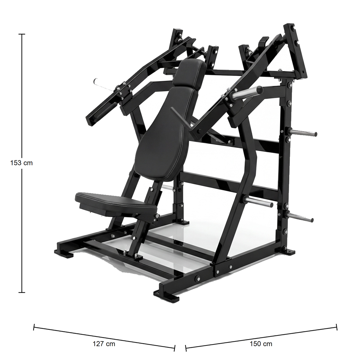 DHZ P-FORCE PM2013 Iso-Lateral Super Incline Press – Plate Loaded Iso-Laterale Super-Incline-Brustpresse – Abmessungen des Fitnessgeräts