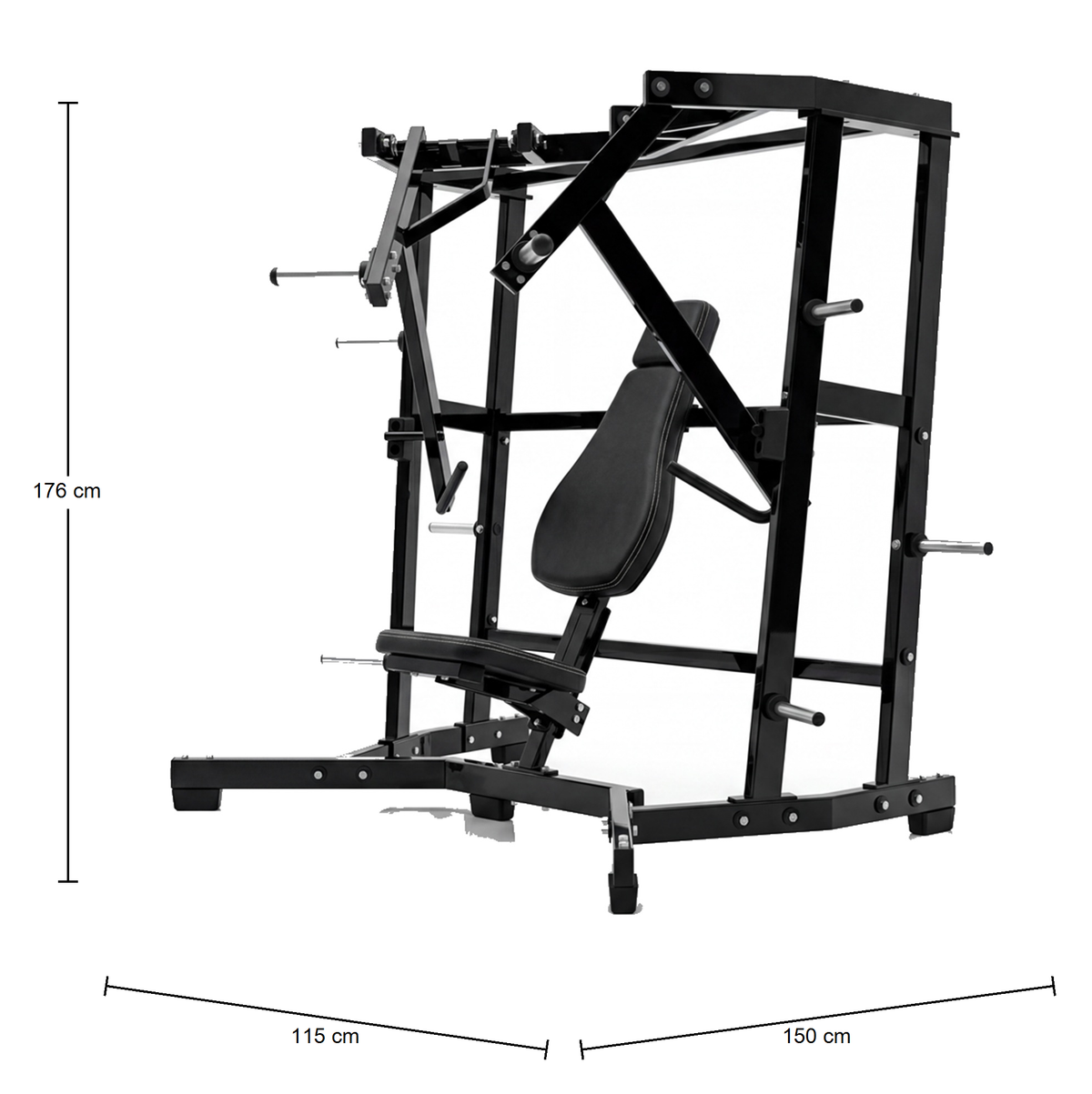 DHZ P-FORCE PM2014 Iso-Lateral Wide Chest Press – Plate Loaded Iso-Laterale Wide-Chest-Brustpresse – Abmessungen des Fitnessgeräts