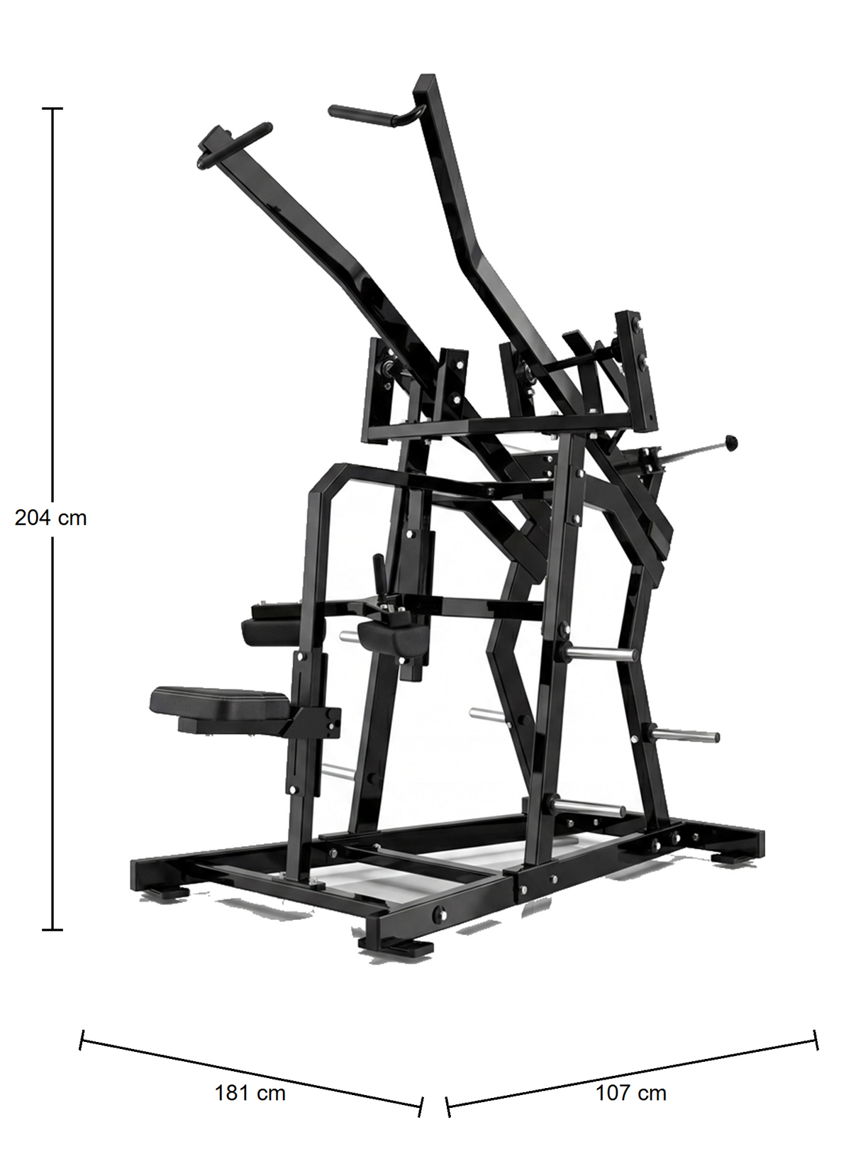 DHZ P-FORCE PM2015 Iso-Lateral Wide Pulldown – Plate Loaded Iso-Laterale Wide-Pulldown-Maschine – Abmessungen des Fitnessgeräts