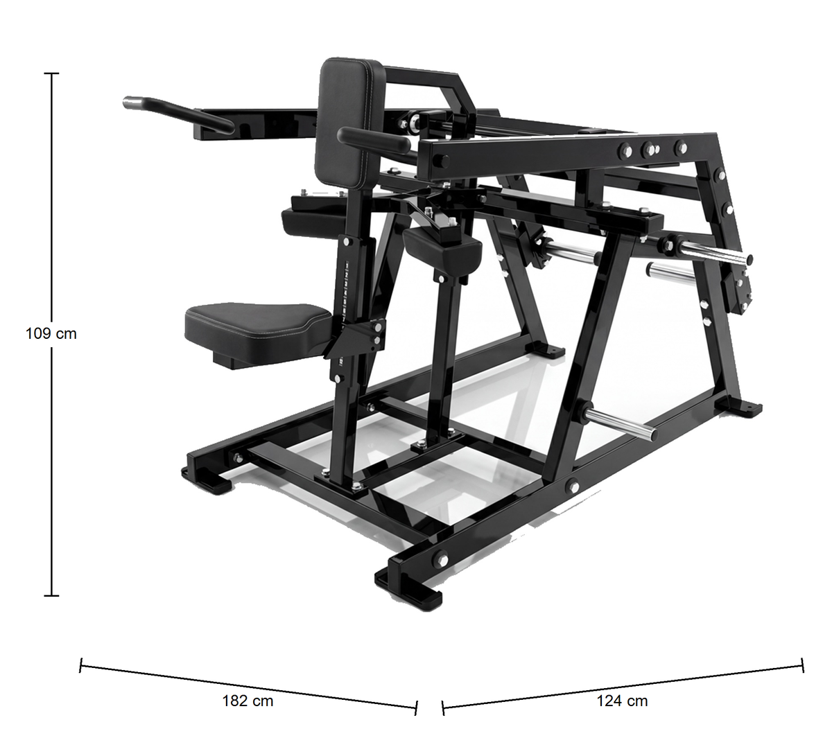 DHZ P-FORCE PM2018 Seated Dip – Plate Loaded Sitzende Dip-Maschine – Abmessungen des Fitnessgeräts