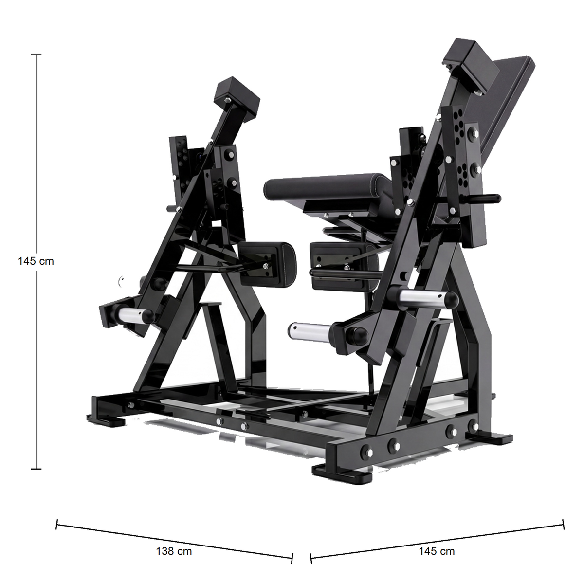 DHZ P-FORCE PM2022 Iso-Lateral Leg Extension – Plate Loaded Iso-Lateraler Beinstrecker – Abmessungen des Fitnessgeräts