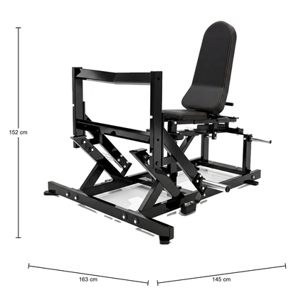 DHZ P-FORCE PM2026 Super Horizontal Calf – Plate Loaded Horizontale Wadenmaschine – Abmessungen des Fitnessgeräts