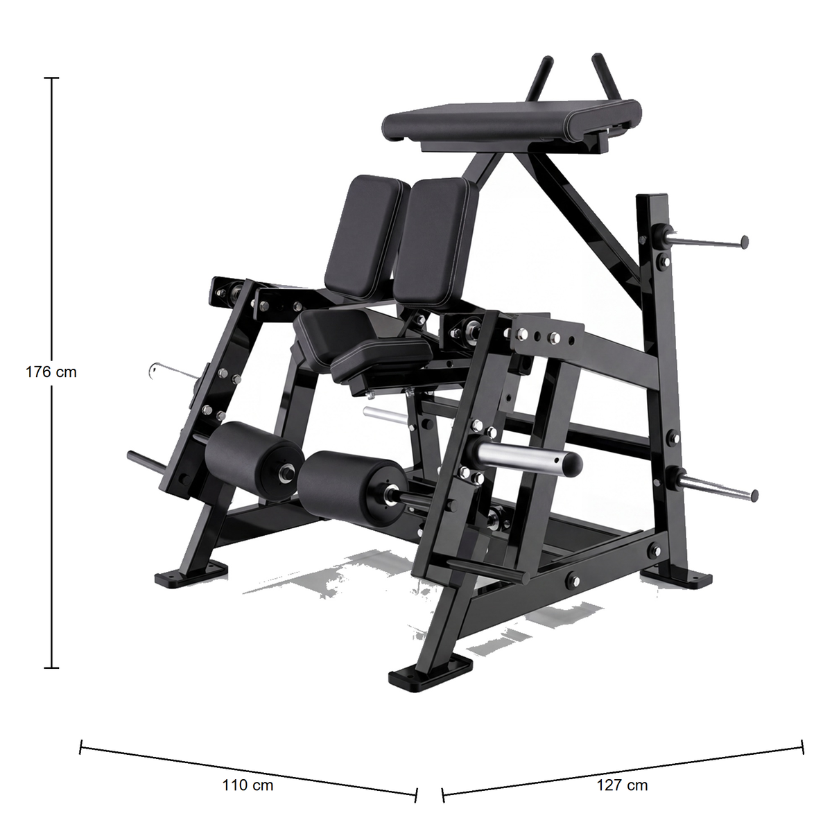 DHZ P-FORCE PM2031 Iso-Lateral Kneeling Leg Curl – Plate Loaded Iso-Lateraler kniender Beinbeuger – Abmessungen des Fitnessgeräts