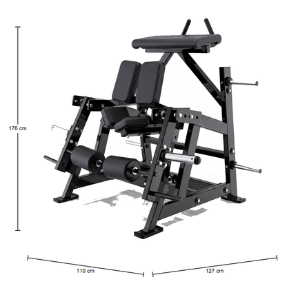 DHZ P-FORCE PM2031 Iso-Lateral Kneeling Leg Curl – Plate Loaded Iso-Lateraler kniender Beinbeuger – Abmessungen des Fitnessgeräts