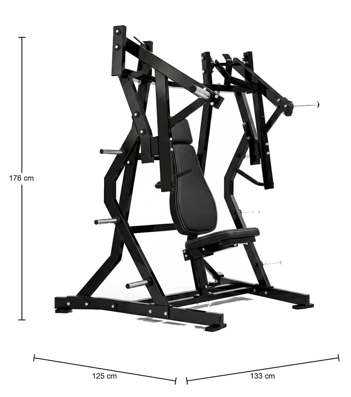 DHZ P-FORCE PM2032 Iso-Lateral Bench Press – Plate Loaded Iso-Laterale Brustpresse – Abmessungen des Fitnessgeräts