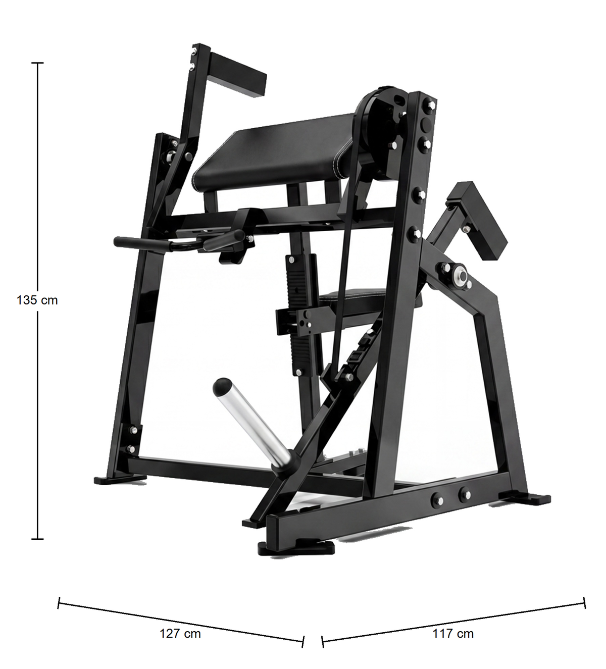 DHZ P-FORCE PM2033 Seated Biceps Curl – Plate Loaded Sitzende Bizepsmaschine – Abmessungen des Fitnessgeräts