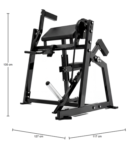 DHZ P-FORCE PM2033 Seated Biceps Curl – Plate Loaded Sitzende Bizepsmaschine – Abmessungen des Fitnessgeräts