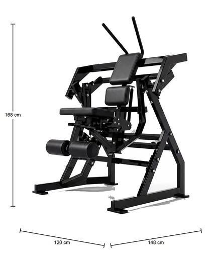 DHZ P-FORCE PM2035 Abdominal Oblique Crunch – Plate Loaded Bauch- und Rotationsmaschine – Abmessungen des Fitnessgeräts