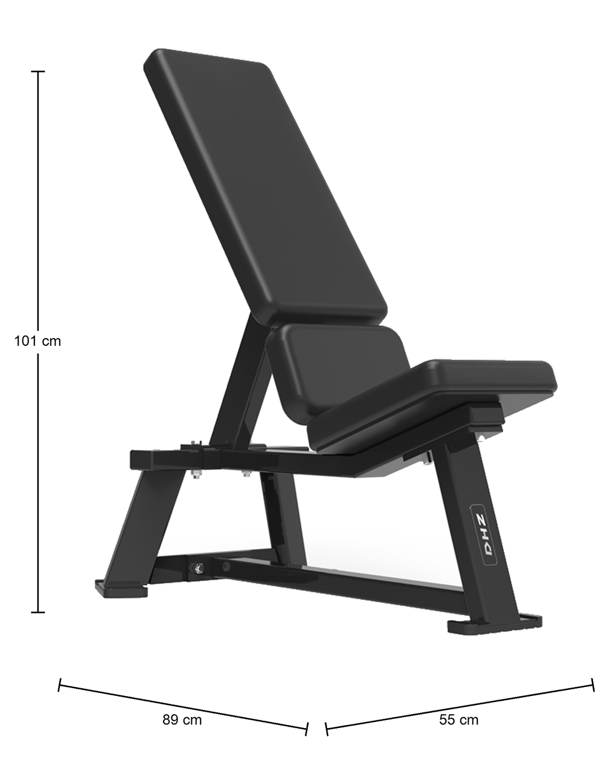 DHZ S-FORCE PM3004 Incline Bench 55° – Freihantel Schrägbank 55 Grad – Abmessungen des Fitnessgeräts