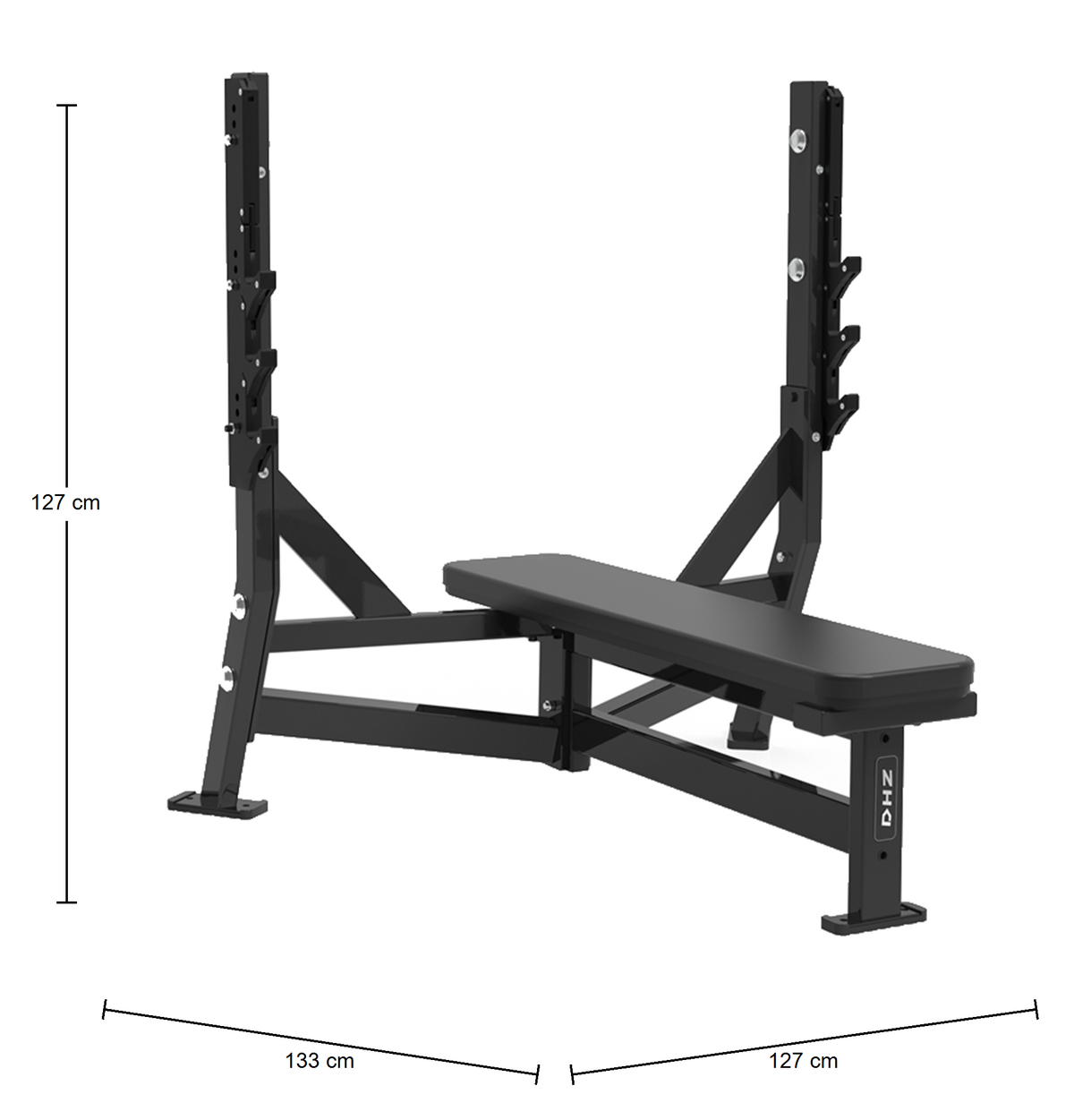 DHZ S-FORCE PM3012 Olympic Flat Bench – Freihantel Olympische Flachbank – Abmessungen des Fitnessgeräts