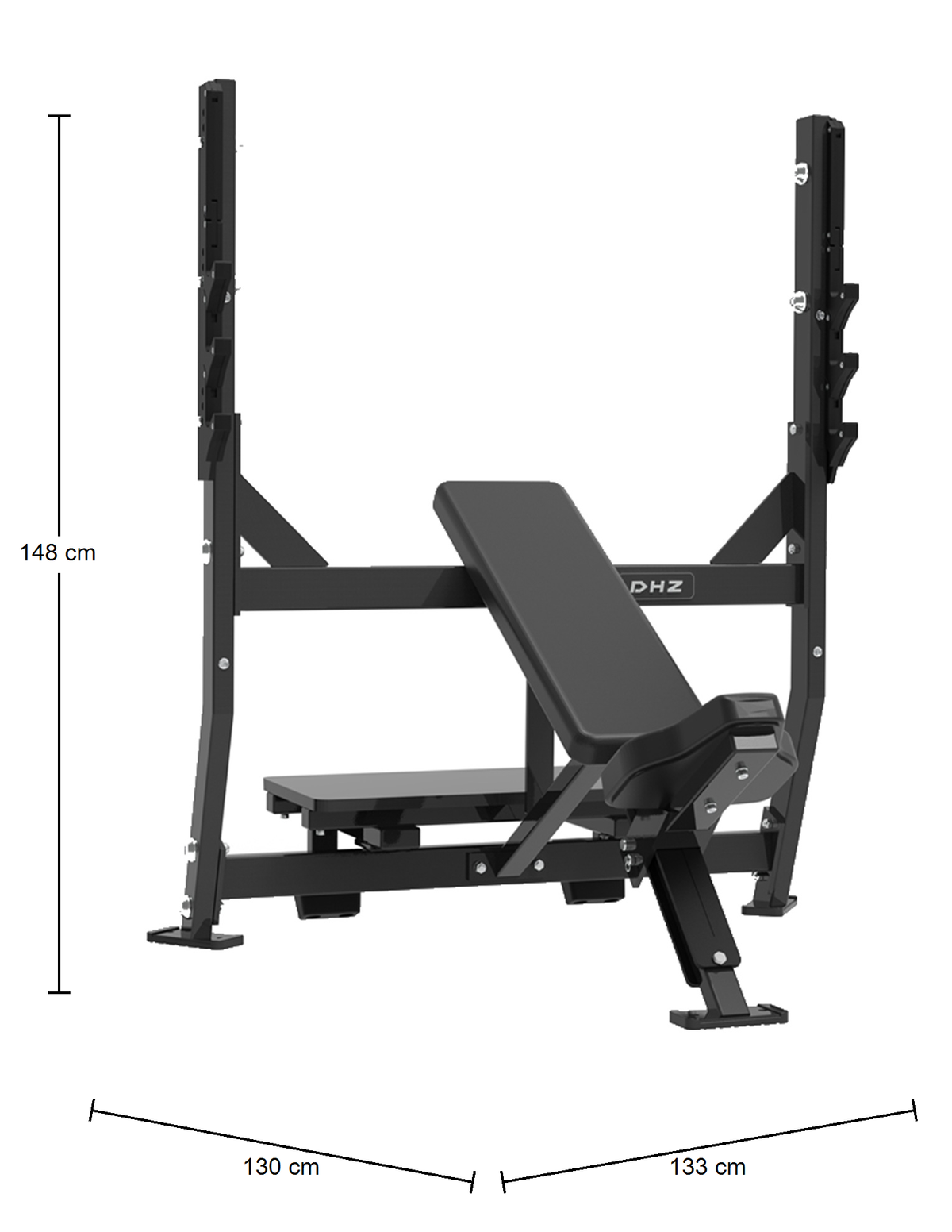 DHZ S-FORCE PM3013 Olympic Incline Bench – Freihantel Olympische Schrägbank – Abmessungen des Fitnessgeräts