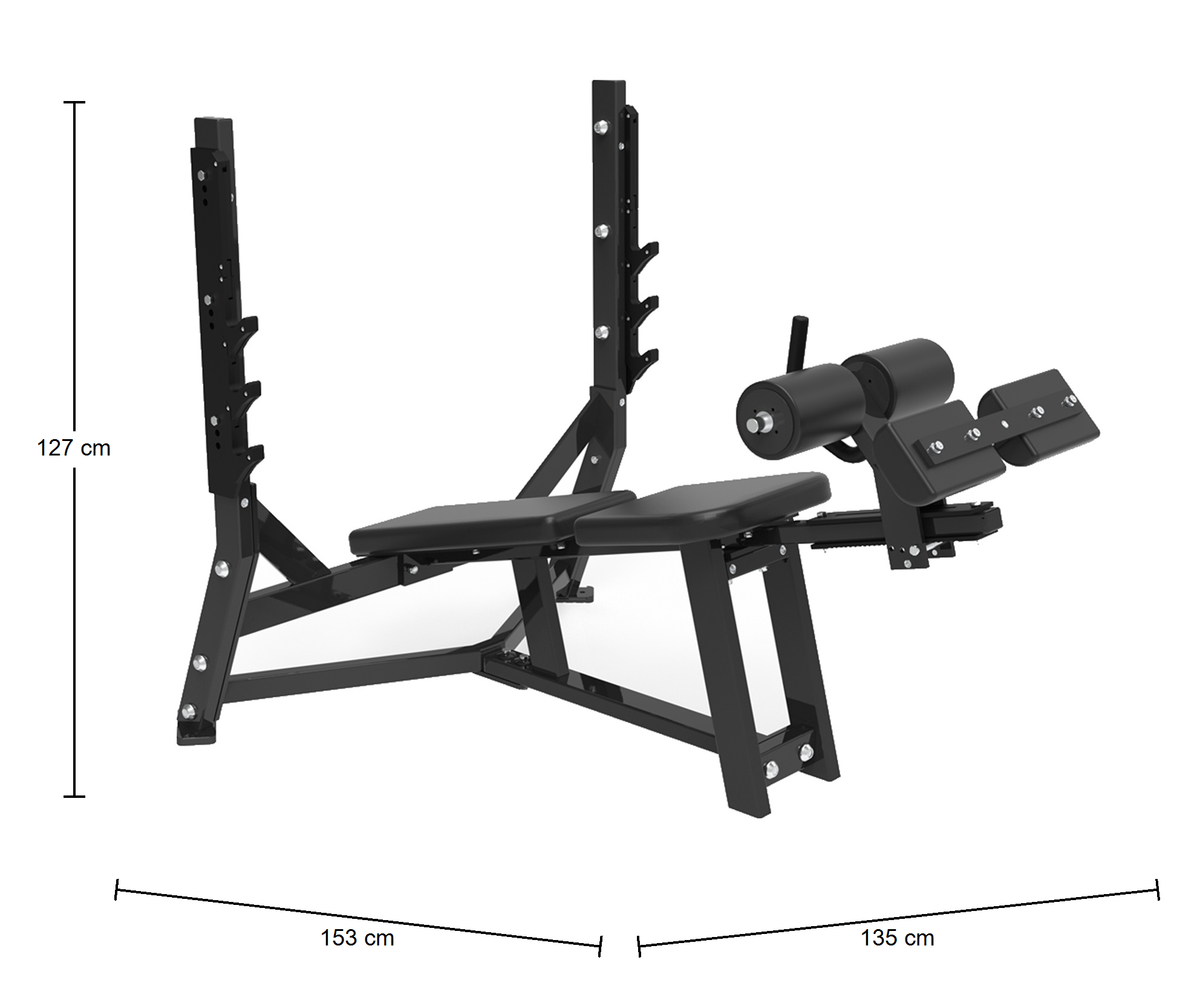 DHZ S-FORCE PM3014 Olympic Decline Bench – Freihantel Olympische Negativbank – Abmessungen des Fitnessgeräts