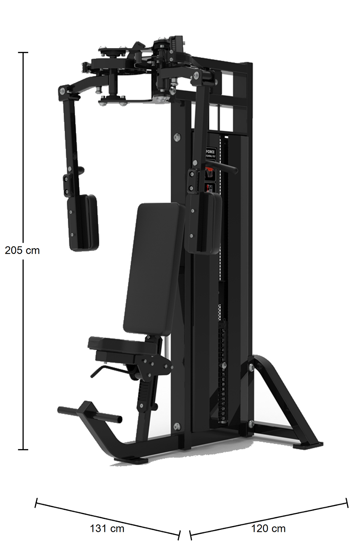 DHZ S-FORCE SM5004 Butterfly – Gewichtsblock Butterfly-Brustmaschine – Abmessungen des Fitnessgeräts