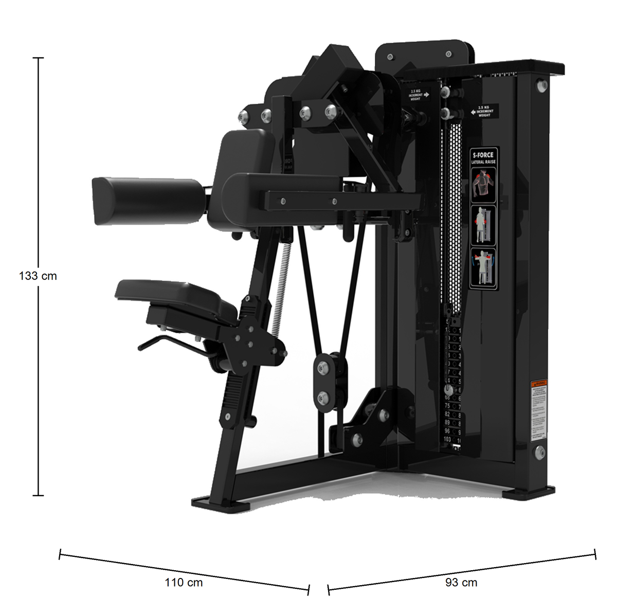 DHZ S-FORCE SM5005 Lateral Raise – Gewichtsblock Seitheben-Maschine – Abmessungen des Fitnessgeräts