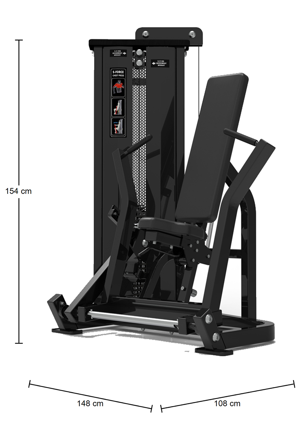DHZ S-FORCE SM5008 Vertical Chest Press – Gewichtsblock Vertikale Brustpresse – Abmessungen des Fitnessgeräts