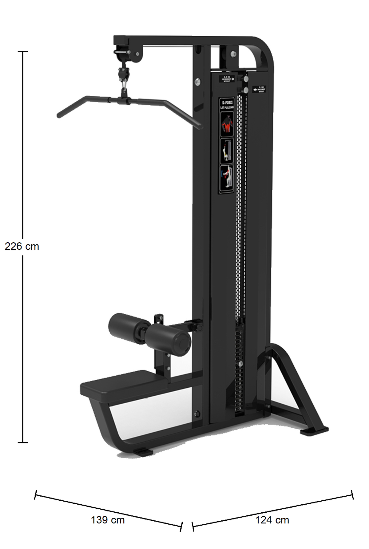 DHZ S-FORCE SM5012 Lat Pulldown – Gewichtsblock Latzugmaschine – Abmessungen des Fitnessgeräts