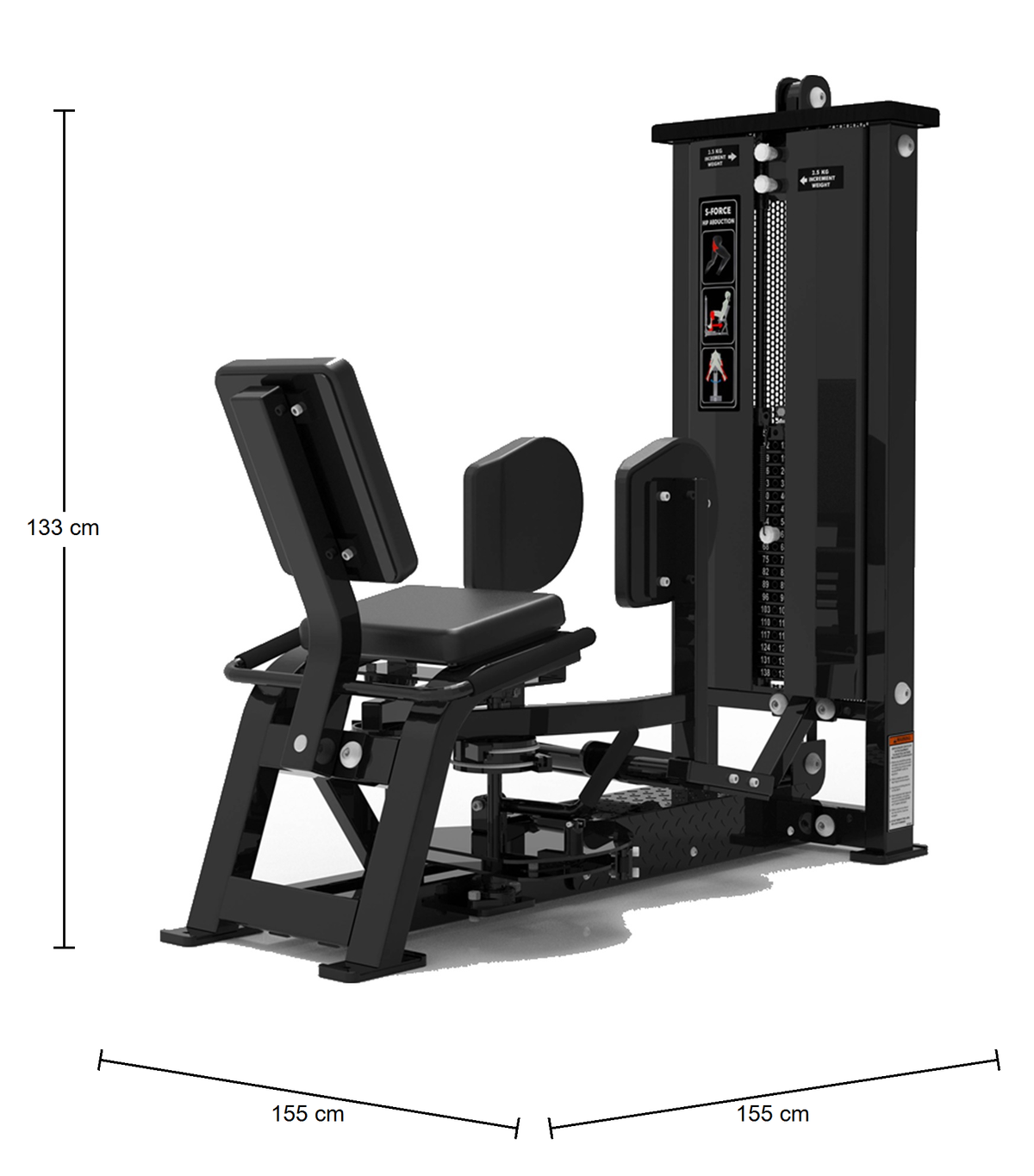 DHZ S-FORCE SM5021 Adductor – Gewichtsblock Adduktorenmaschine – Abmessungen des Fitnessgeräts