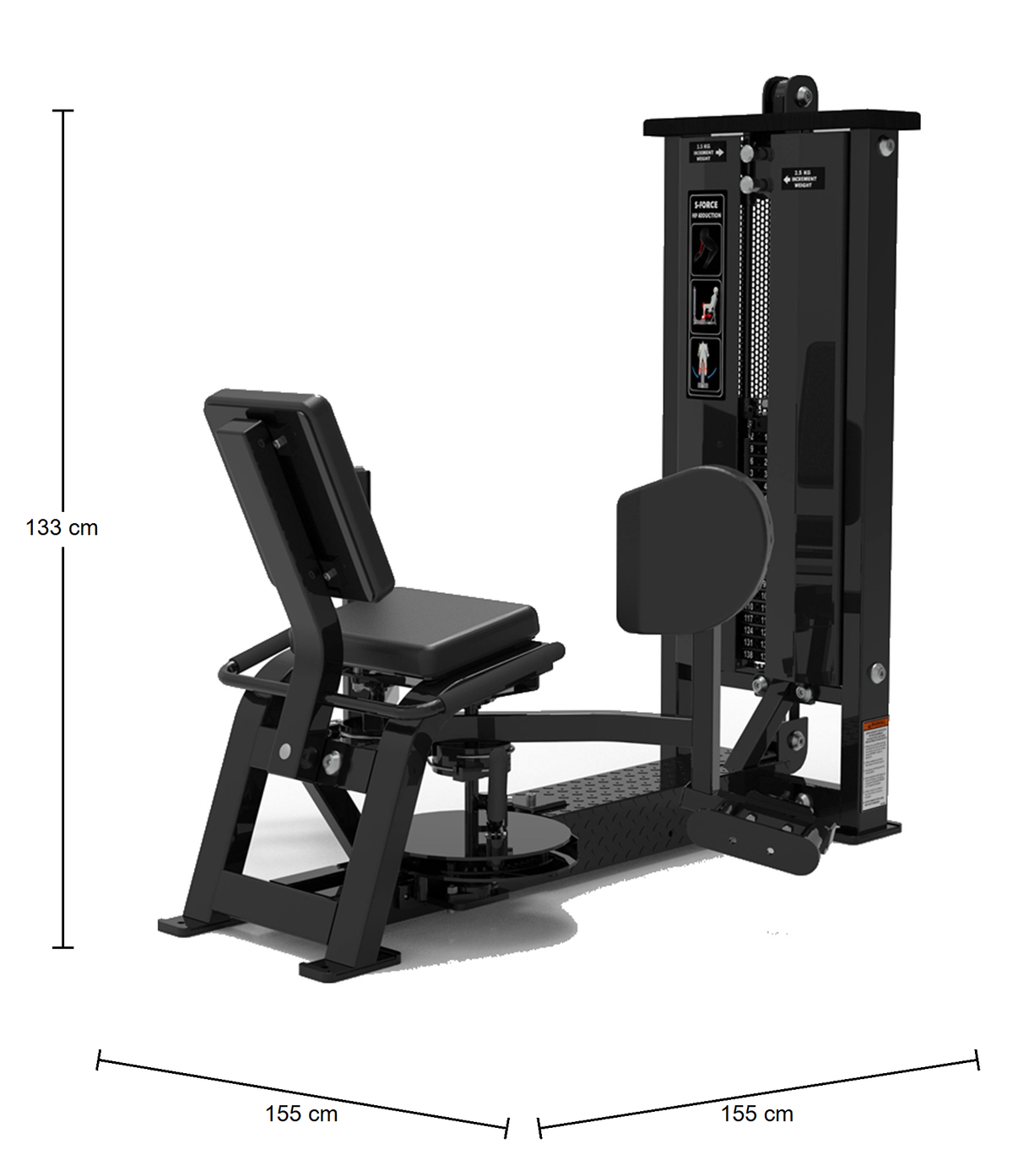 DHZ S-FORCE SM5022 Abductor – Gewichtsblock Abduktorenmaschine – Abmessungen des Fitnessgeräts