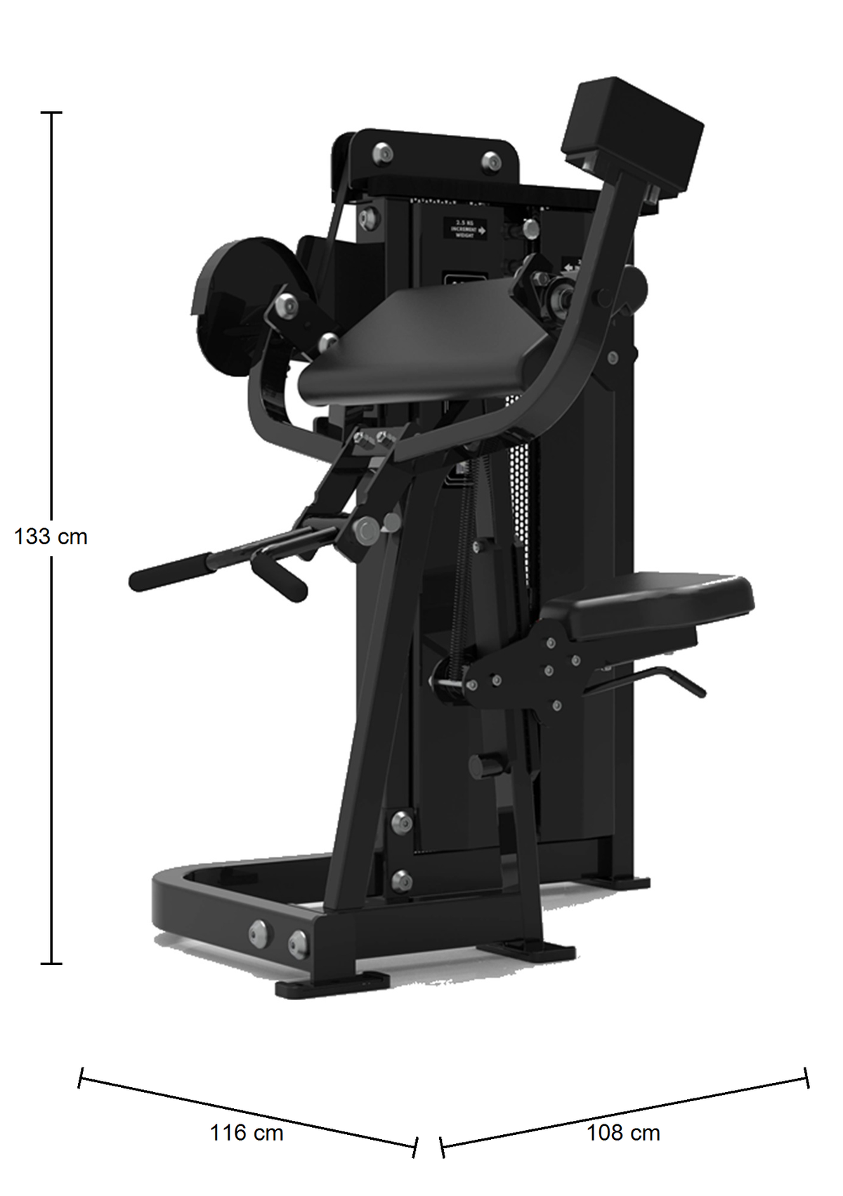 DHZ S-FORCE SM5030 Camber Curl – Gewichtsblock Bizepsmaschine – Abmessungen des Fitnessgeräts