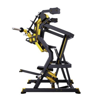 Schwarz-goldene Titan Mechanix Chest Press Y905ZAG mit plate-loaded Hebelarmen für professionelles Krafttraining