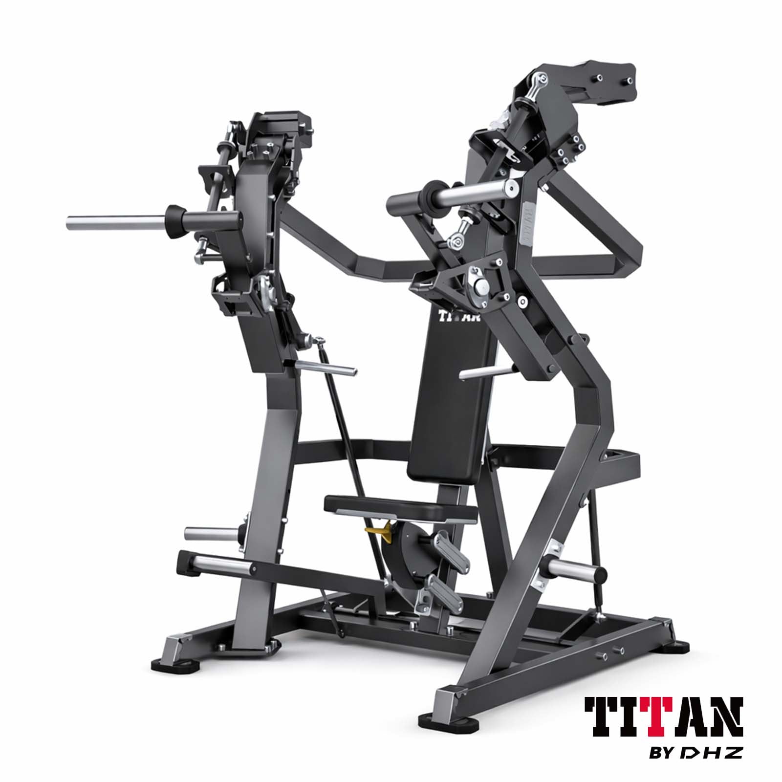 Titan Mechanix Chest Press Y905ZAG Plate Loaded Brustpresse für professionelles Krafttraining in Schwarz-Silber