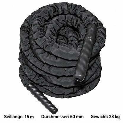 CRO007 Battle Rope: Seillänge 15 m, Durchmesser 50 mm und Gewicht 23 kg.