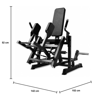 DHZ A604 Multi Abductor – Plate-Loaded Abduktorenmaschine für den Studioeinsatz – Maßzeichnung mit Produktabmessungen 142 × 152 × 52 cm