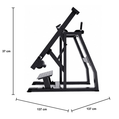 DHZ A613 Reverse Hyperextension – Professionelle Plate-Loaded Maschine – Maßzeichnung mit Produktabmessungen 137 × 137 × 37 cm