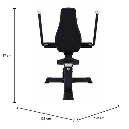 DHZ A614 Dual Triceps Extension Dip – Plate-Loaded Trizepsmaschine fürs Studio – Maßzeichnung mit Produktabmessungen 122 × 122 × 57 cm