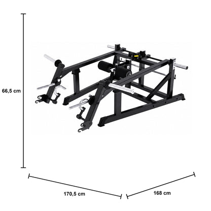 DHZ A621 Deadlift Elite – Professionelle Plate-Loaded Deadlift Maschine – Maßzeichnung mit Produktabmessungen 170,5 × 168 × 66,5 cm