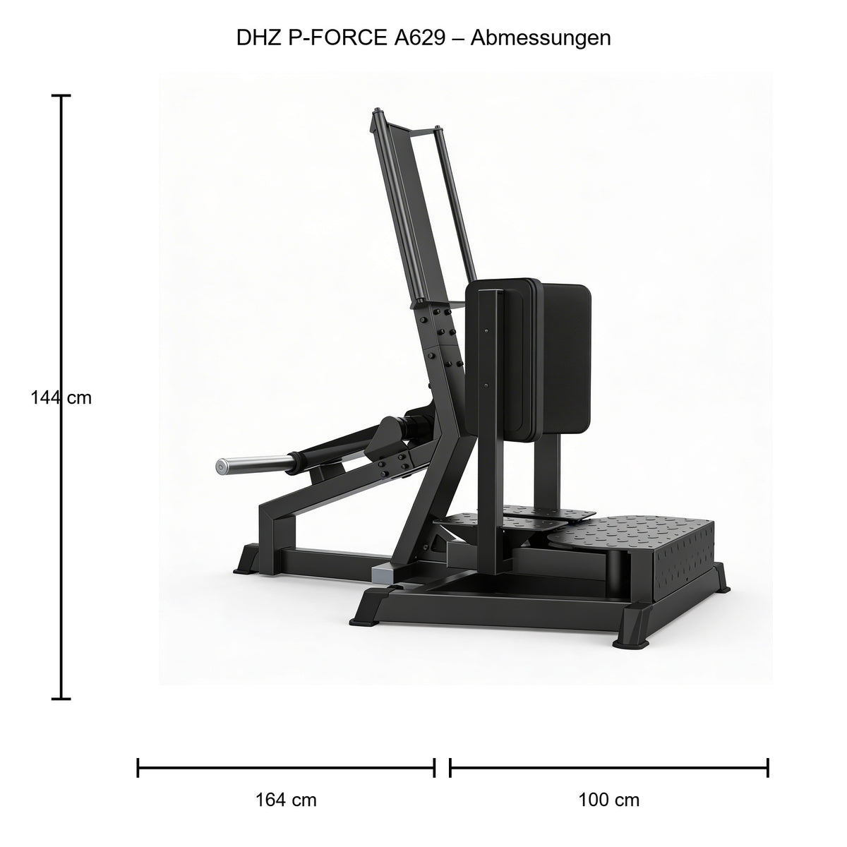 DHZ A629 Standing Abductor – schwarze Ausführung, Abmessungen 164 × 100 × 144 cm