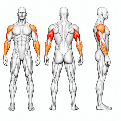 DHZ D-FORCE PM2043 Triceps Extension – animierte Muskelgruppen: Trizeps primär, vordere Schulter und Unterarme sekundär