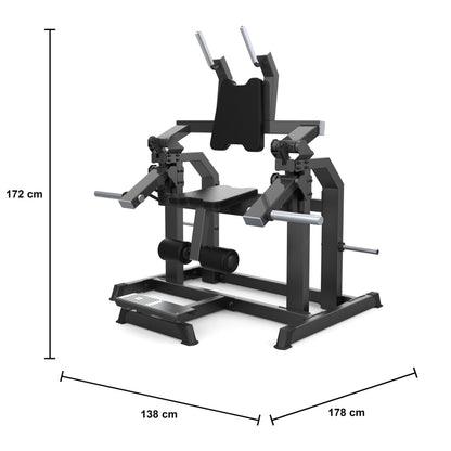 DHZ D604 Abdominal Crunch – plate-loaded Bauchmaschine der Serie 600 – Maßzeichnung mit Produktabmessungen 138 × 178 × 172 cm