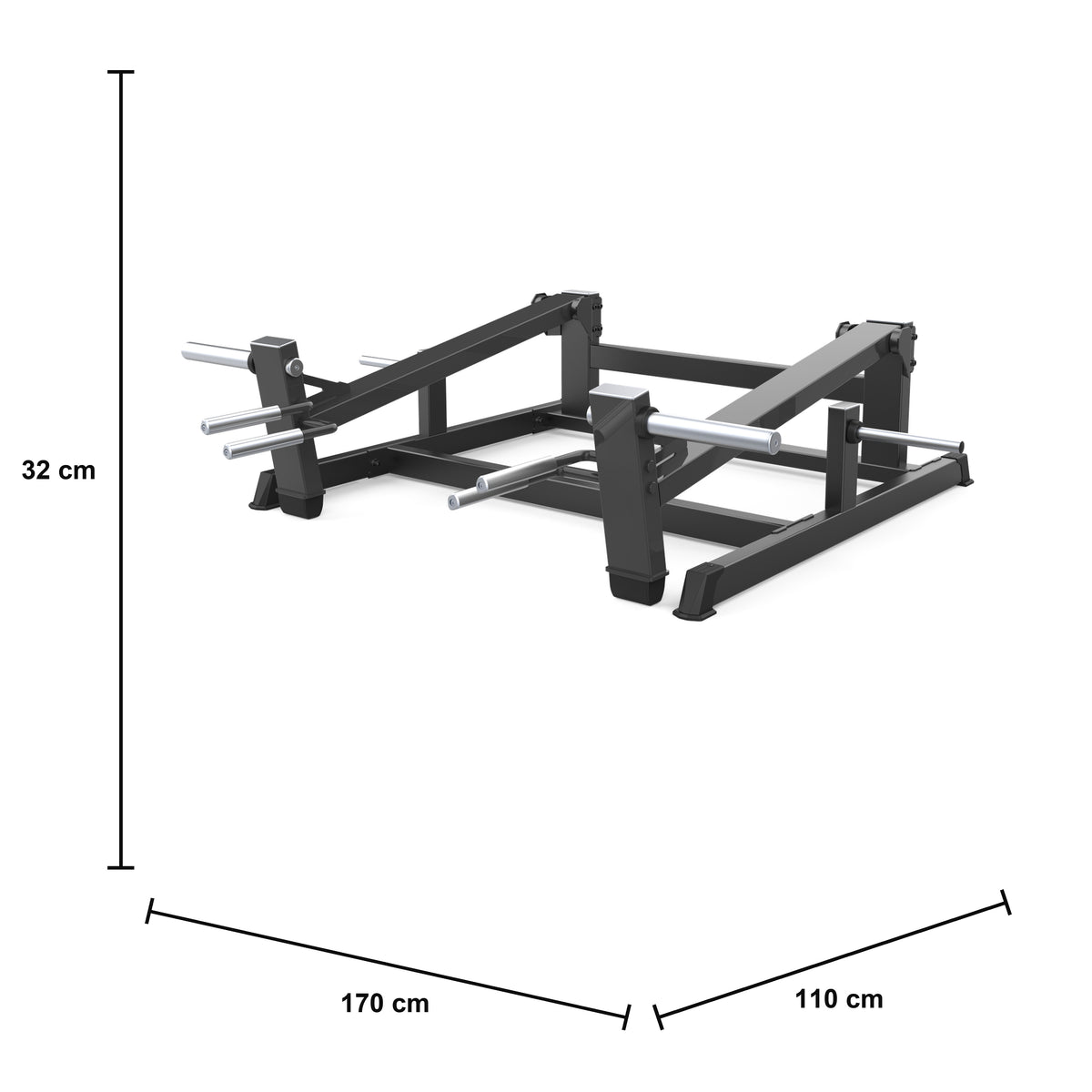 DHZ D607 Double Deadlift – plate-loaded Kreuzhebestation der Serie 600 – Maßzeichnung mit Produktabmessungen 170 × 110 × 32 cm