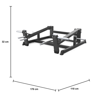 DHZ D607 Double Deadlift – plate-loaded Kreuzhebestation der Serie 600 – Maßzeichnung mit Produktabmessungen 170 × 110 × 32 cm