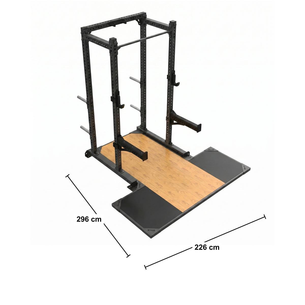 DHZ DTE6254 Gewichtheberplattform – Abmessungen 296 × 226 cm auf weißem Hintergrund