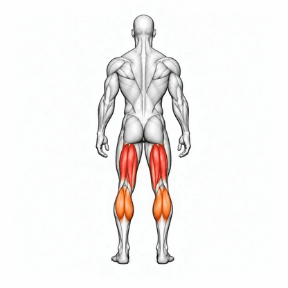 DHZ E7001 Prone Leg Curl – animierte Muskelgruppen: Hamstrings primär, Waden sekundär