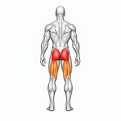 DHZ E7024 Glute Isolator – animierte Muskelgruppen: Gesäß primär, Hamstrings sekundär