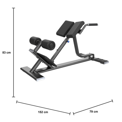 DHZ E7045 Back Extension – verstellbare Rückenstreckerbank – Maßzeichnung mit Produktabmessungen 152 × 79 × 83 cm